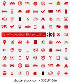 navigation vector sticker icons with shadow. Paper cut