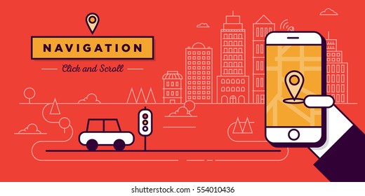 Navigation Website Banner in Flat Linear Vector Style