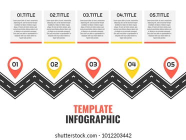 Navigation winding road vector way map infographic. Road infographic template. Vector illustration.