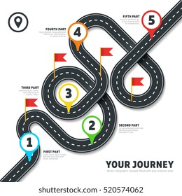 Navigation winding road vector way map infographic