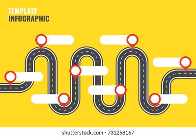 Navigation winding road vector way map infographic. Road infographic template. Vector illustration.