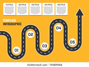 Navigation winding road vector way map infographic. Road infographic template. Vector illustration.