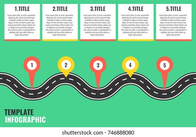 Navigation winding road vector way map infographic. Road infographic template. Vector illustration.