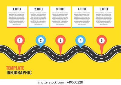 Navigation winding road vector way map infographic. Road infographic template. Vector illustration.