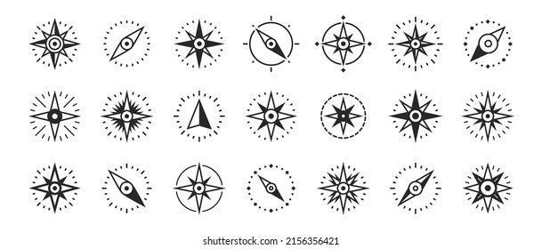 Navigational compass symbol. Nautical Wind Rose icon set. Geographical position, cartography and navigation vector