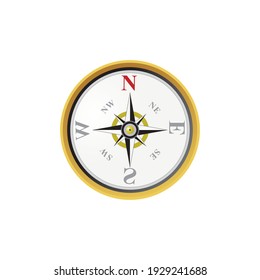 Navigational compass with wind rose and dial face on a white background