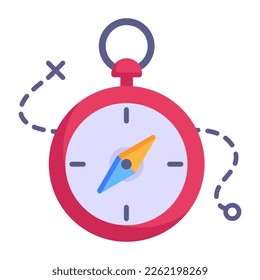 A navigational tool, flat icon of compass 