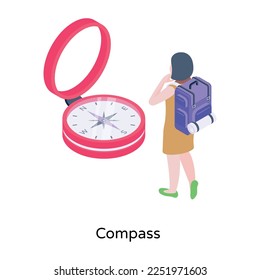 A navigational tool, isometric icon of compass