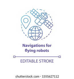 Navigations for flying robots blue gradient concept icon. Satellite idea thin line illustration. GPRS for drone, robotic device. Directions from space. Vector isolated outline drawing. Editable stroke