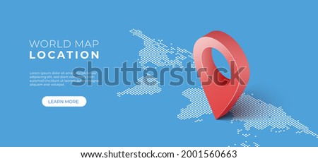 Navigator 3D isometric pin location checking on global world map background. Locator position point. Vector art illustration