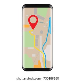 Navigator application on smartphone mock up. Illustrated vector