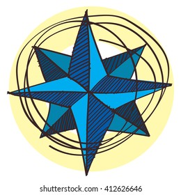 Navigator of the compass, wind rose icon with a black outline on a white background.