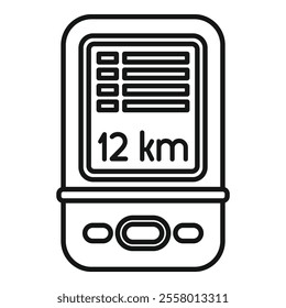 Navigator device showing 12 kilometers in the interface, modern equipment for travelling