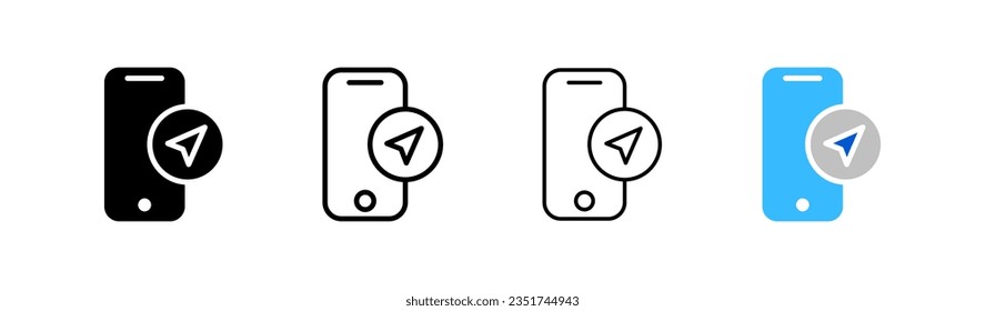 Navigator. Different styles, color, application navigator, navigator in the phone. Vector icons.
