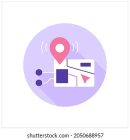  Icono plano del navegador. Sistema de navegación. Asistente de GPS. Concepto de tecnologías inteligentes digitales. Ilustración de vector de color