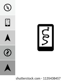 Navigator icon. collection of 6 navigator filled icons such as navigation arrow, route and phone. editable navigator icons for web and mobile.