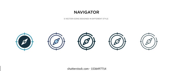 navigator icon in different style vector illustration. two colored and black navigator vector icons designed in filled, outline, line and stroke style can be used for web, mobile, ui