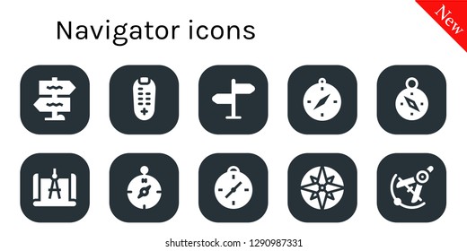  navigator icon set. 10 filled navigator icons. Simple modern icons about  - Signpost, Remote control, Compass