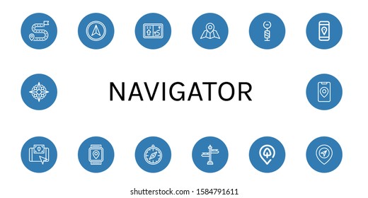 navigator icon set. Collection of Destination, Navigator, Signpost, Gps, Compass, Park location icons