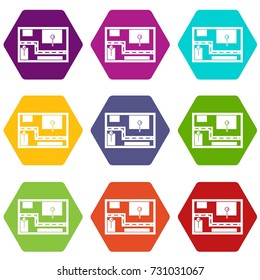 Navigator icon set many color hexahedron isolated on white vector illustration