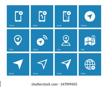 Navigator icons on blue background. Vector illustration.