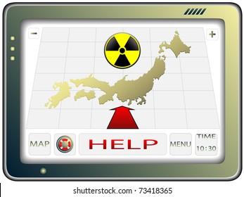 The navigator with the image of a map of Japan and a sign on radioactive danger