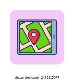 Navigator line icon. Mark pointer on gadget screen. Navigation concept. Can be used for topics like finding way, car driving, app design