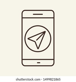 Navigator line icon. Mobile application, smartphone, paper plane. Messenger concept. Can be used for topics like travelling, communication, technology