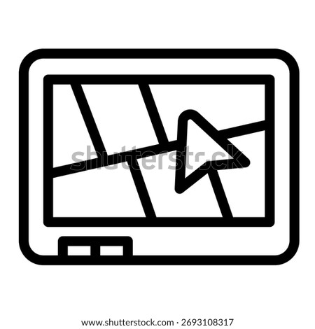Navigator with map of location line icon, driver license concept. Vector graphics. Display with map pointer, device sign on white background, outline style icon for mobile or web design