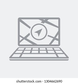 Navigator map on computer laptop - Flat and isolated vector illustration icon with minimal and modern design