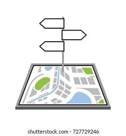 navigator map with signpost traffic direction destination