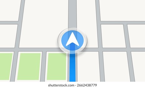 Navigator map vector with a blue arrow. GPS device pointer on street map. Navigation application for travel and transportation concept.