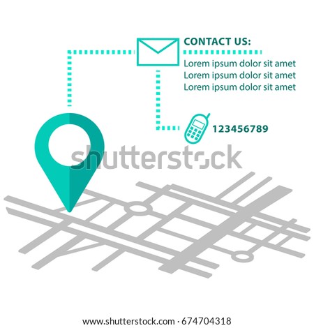 Navigator mapping, pin vector concept infographic with "contact us"
