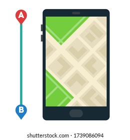 Navegador de aplicaciones móviles, plan de terreno en la pantalla del smartphone icono vector plano aislado