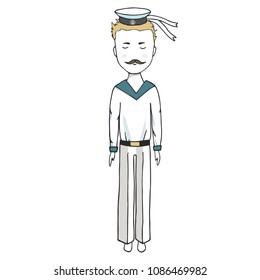Navigator with a mustache digital art a sailor capillary , a junta, blond captain peakless cap, a sailor boatswain sailor submariner fair man, hipster men digital art shirt on white background