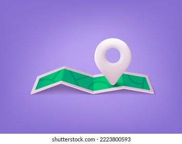 Navigator pin white color mock up with map. Gps navigation and travel location. 3D Web Vector Illustrations.