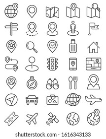 Navigator pointer line icons set. Vector illustrations.