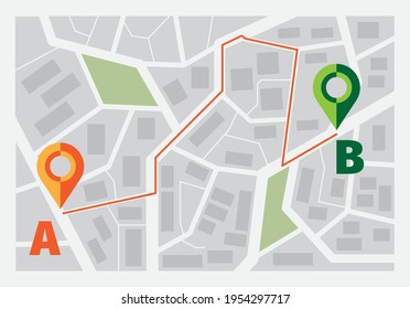 Navigator for road. Ui template Route with points pin map top view distance visualization garish vector navigator screen