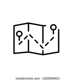 Navigator showing path between two pinpoints on a folded map. Pixel perfect, editable stroke icon
