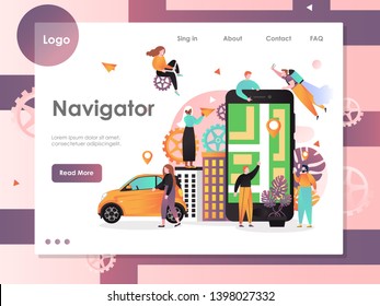 Navigator vector website template, web page and landing page design for website and mobile site development. GPS Navigation mobile app, automobile navigator concepts.