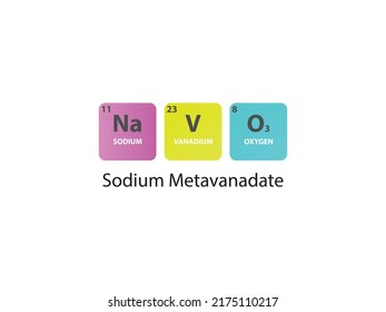 NaVO3 Sodium Metavanadate molecule. Simple molecular formula consisting of Sodium, Vanadium, Oxygen elements. Chemical compound simplified structure on white background.