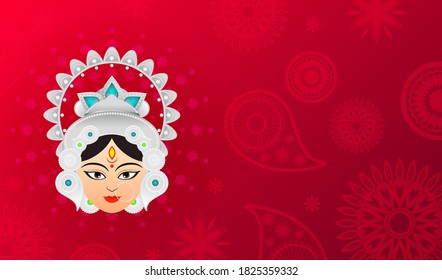 Navratri Background vector illustration. Maa Durga with copy space on red pattern background