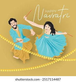 Pareja Navratri Jugando Garaba Dandiya Festival
