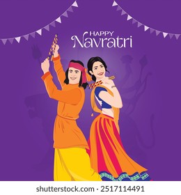 Pareja Navratri Jugando Garaba Dandiya Festival
