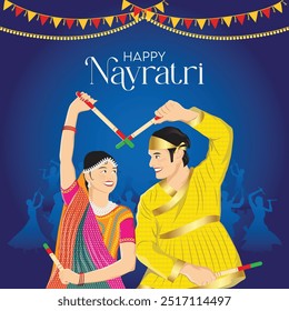 Pareja Navratri Jugando Garaba Dandiya Festival
