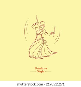 Navratri Dandiya Dance Vector Line Drawing Of Woman