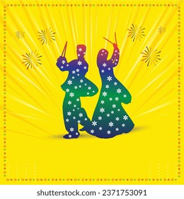 Navratri Dandiya, Garba Dance Yellow Festival Background Template. Backdrop, Event Banner.