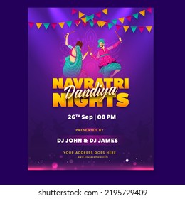 Navratri Dandiya Nights Party Invitation Card With Indian Couple Dancing And Event Details. svg