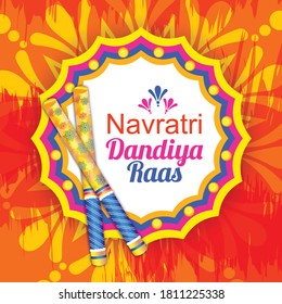 Navratri Dandiya Raas celebration  frame illustration with dandiya sticks for cultural dance dandiya rass and garba rass night invitation.