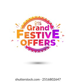 Navratri, Diwali, Durga puja Grand Festive offers Sale shopping deals and discounts logo concept. Vector illustration.